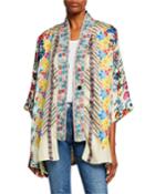 Bonian Floral-print One-button Silk Twill Kimono W/ Embroidered Trim