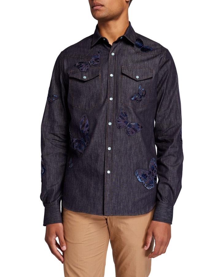 Men's Snap-down Shirt With Butterflies