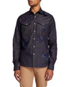 Men's Snap-down Shirt With Butterflies