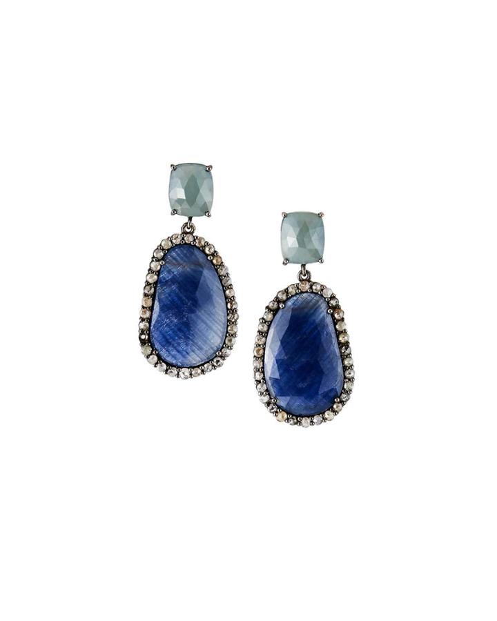 Diamond-trim Sapphire Drop Earrings
