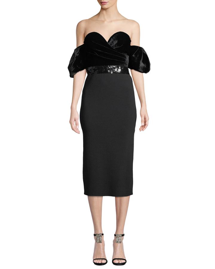 Stassi Velvet & Knit Body-con Dress