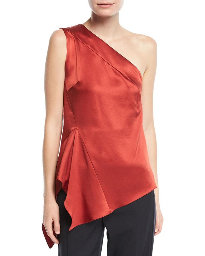 One-shoulder Handkerchief-hem
