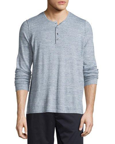 Sporty Jaspe Long-sleeve Mix Stitch Henley, Heathered Herring