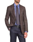 Men's Two-tone Check Two-button Jacket, Tan/navy
