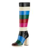 Colorblock Leather Knee Boots