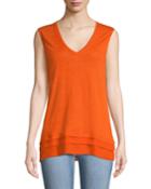 Chiffon-trimmed V-neck Top