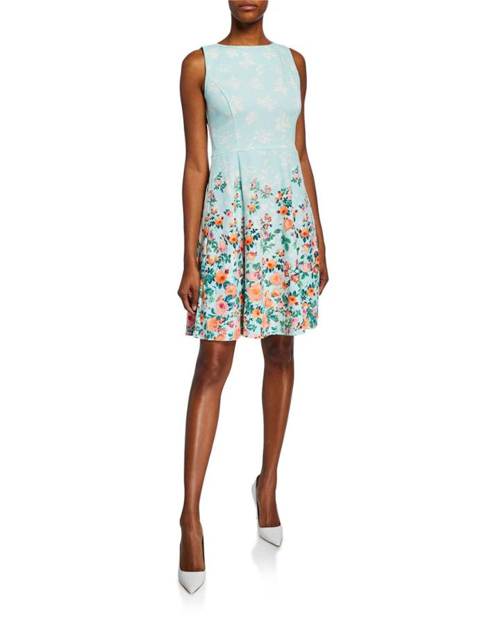Floral-print Sleeveless Fit-26-flare Dress
