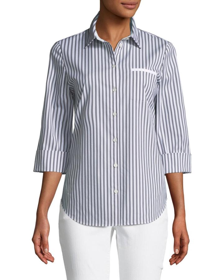 Paget Highbridge Striped 3/4-sleeve Button-front Top