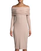 Off-the-shoulder Ribbed Body-con Dress