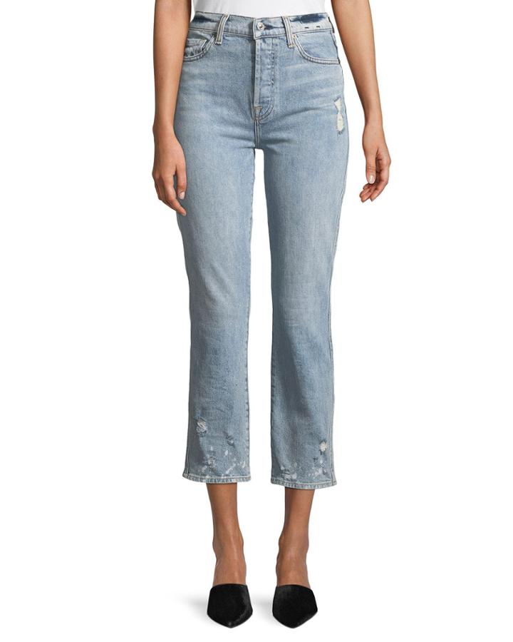 Edie Distressed Bleached Denim Straight-leg Jeans
