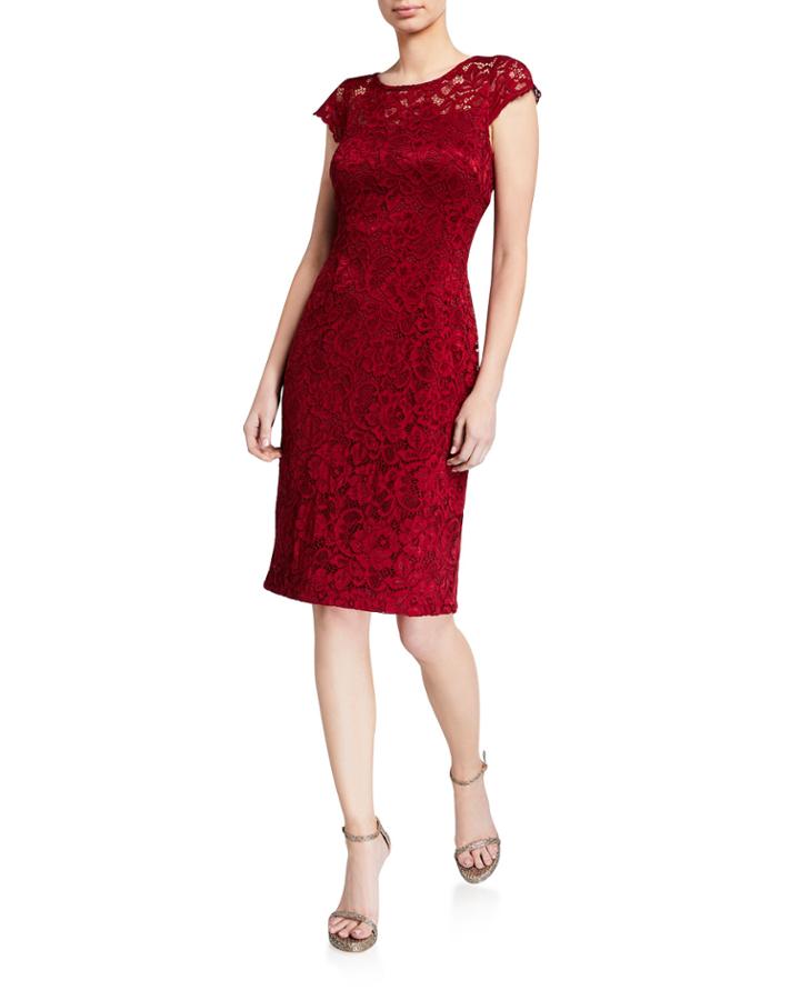 Sheer Lace-yoke Cap-sleeve Dress