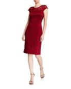 Sheer Lace-yoke Cap-sleeve Dress