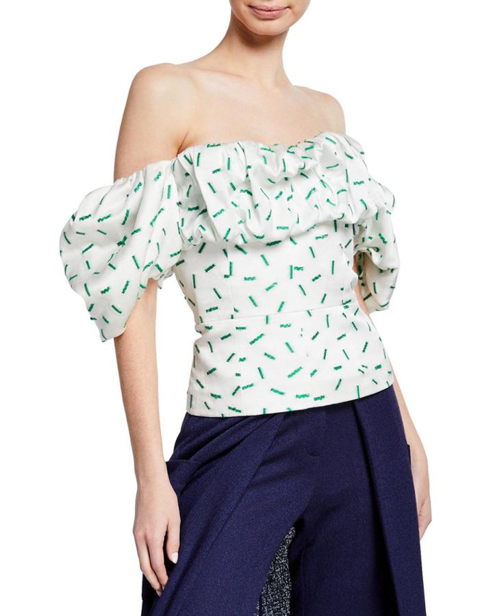 Off-the-shoulder Ruffled Bustier Blouse