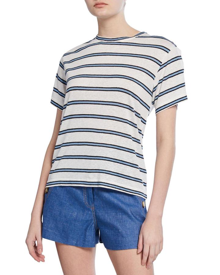 Striped Crewneck Short-sleeve Tee W/