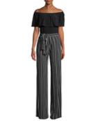 Off-the-shoulder Striped-pant Jumpsuit