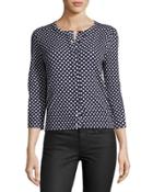 3/4-sleeve Diamond-print Cardigan, Blue Pattern