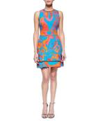 Abstract Floral Brocade Mesh-inset Dress