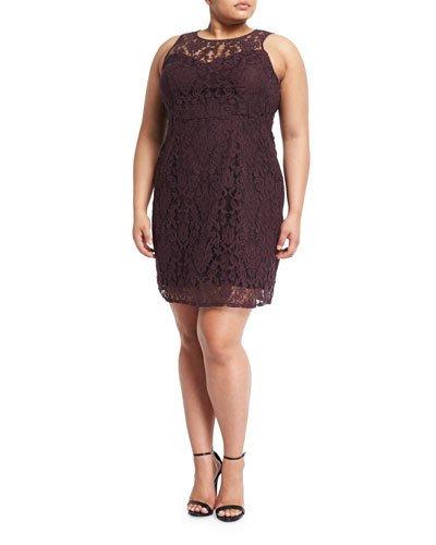 Floral Lace Sheath Dress, Purple,
