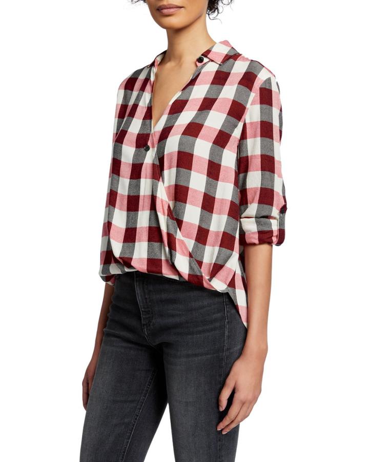 Camile Plaid Surplice Long-sleeve