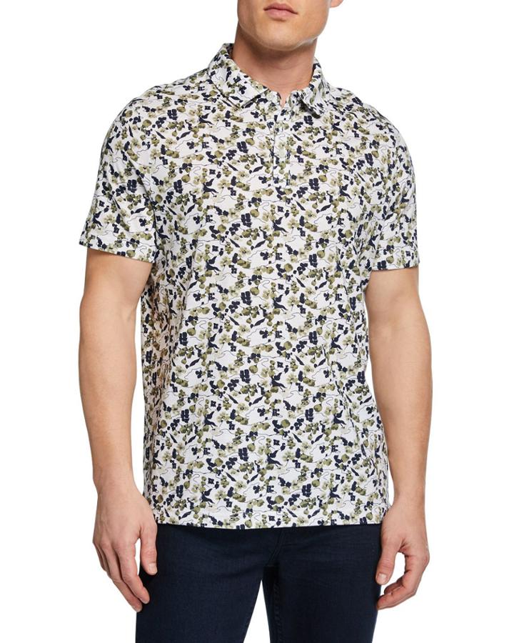 Floral-print Button-front Polo