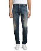Slim Tapered Denim Jeans, Washed Blue