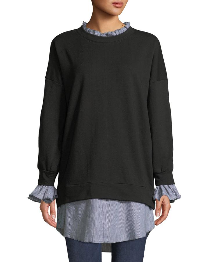 Ruffled Shirt-trim Terry Tunic