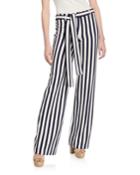 Leila Striped Straight-leg Belted Pants