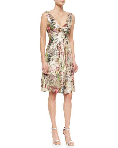 Sleeveless Metallic Jacquard Party Dress
