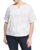 Perkins Floral-appliqu&eacute; Cotton Top, White,
