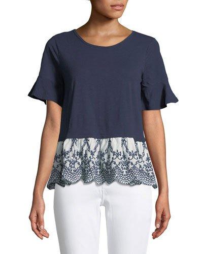 Embroidered-hem Twofer Tee