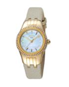 Women's 30mm Stainless Steel 3-hand Glitz Watch With Leather Strap, Golden/beige