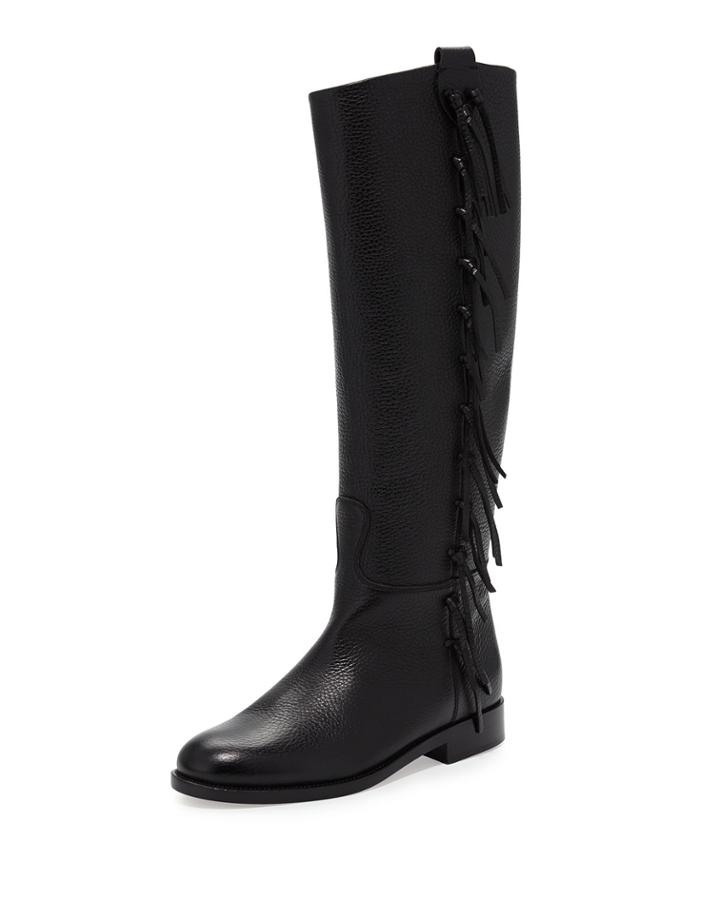 Side Fringe Flat Knee Boots