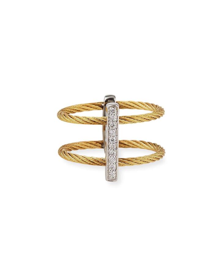 Linear Bar Ring W/ Diamonds, Gold