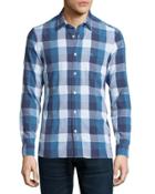 Julian Buffalo Check Sport Shirt, Blue Azure
