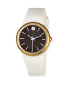 43mm Classic Watch W/ Rubber Strap, White/gold