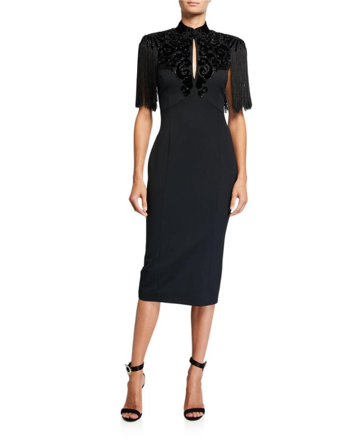 Sunrise Embroidered Fringe-sleeve Dress