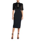 Sunrise Embroidered Fringe-sleeve Dress