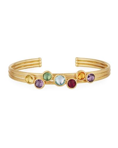 Jaipur 18k Three-row Multi-stone Bangle
