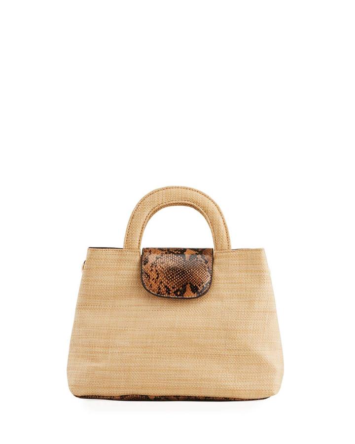 Snack Snake-printed Straw Top-handle Bag