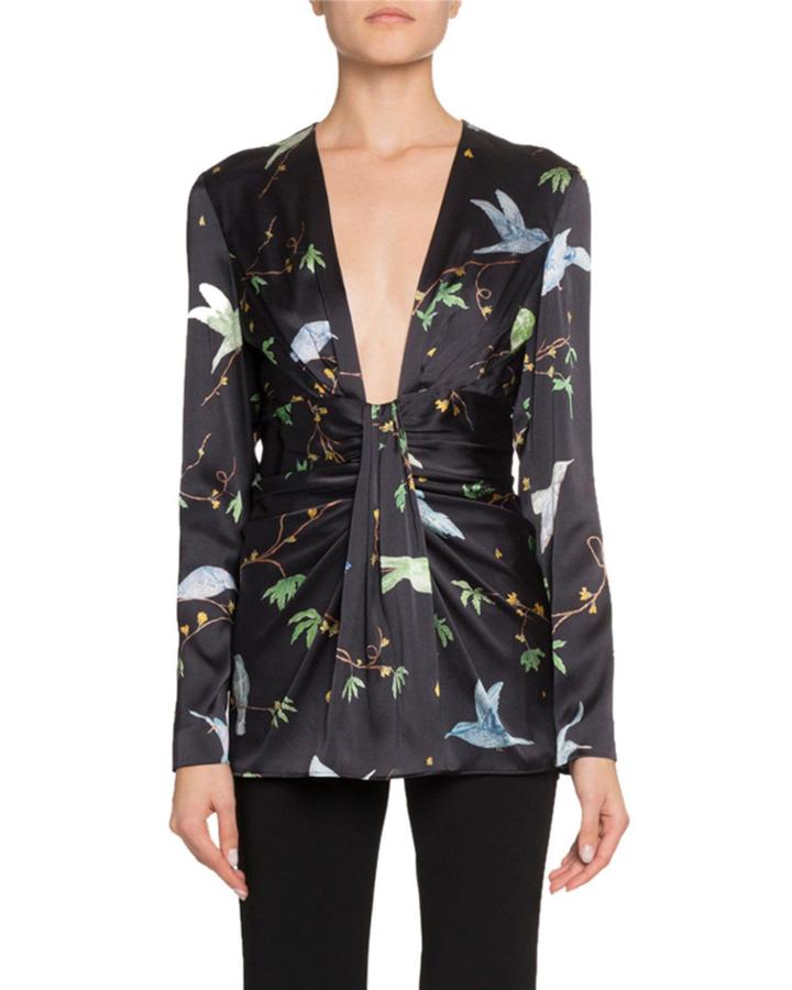 Kahn Birds Deep V-neck Blouse