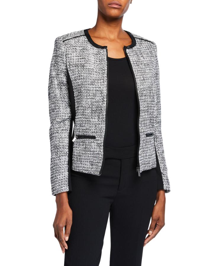 Tweed Jacket With Panel And Faux