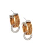 Steel 3-row Hoop & Diamond Pave Drop Earrings, Rose
