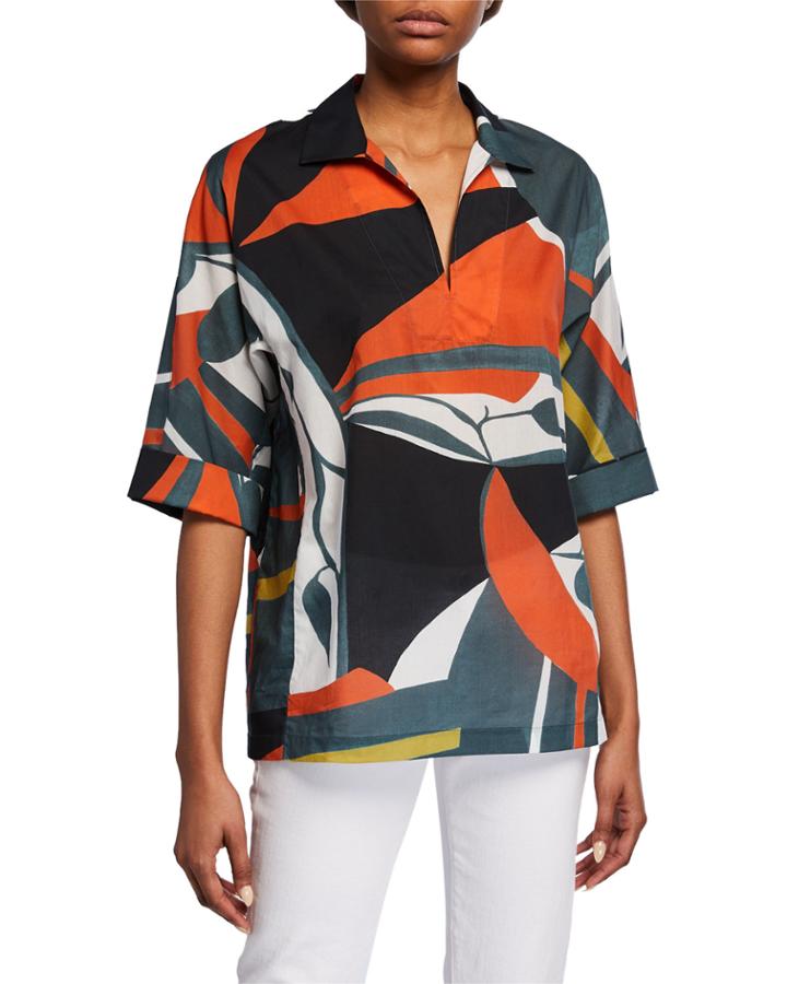 Nicole Artisan Abstract Printed Short-sleeve Blouse