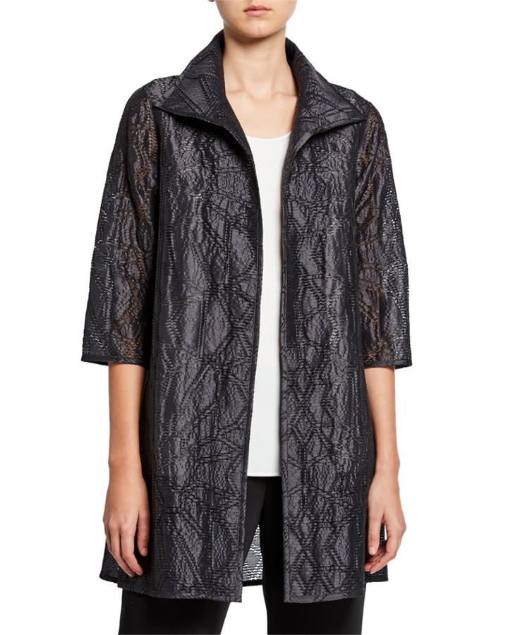 Plus Size Equinox Geometric Jacquard 3/4-sleeve Topper Jacket