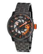 Men's 48mm Motorcycle Automatic Watch W/ Bracelet, Black/orange