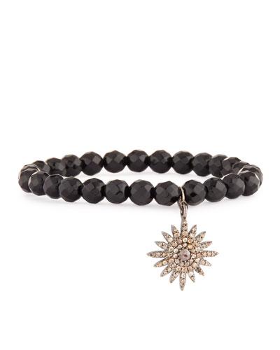 Black Spinel & Pave Diamond Sun Charm Bracelet