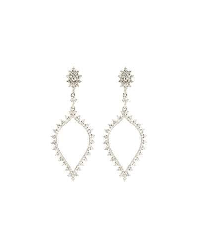 18k White Gold Spiked Spade Diamond Drop Earrings