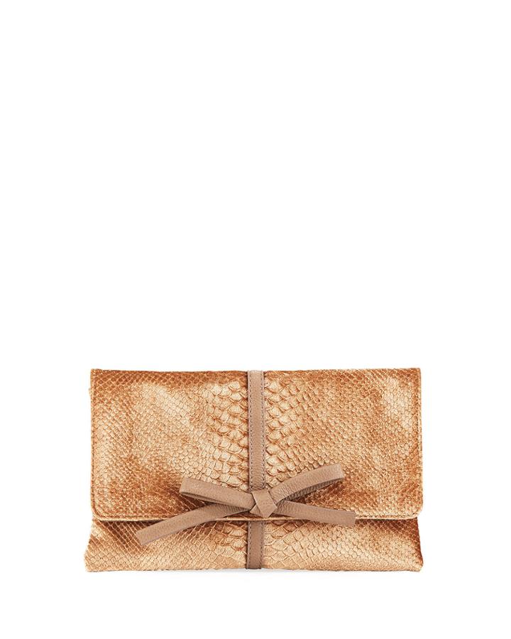 Snake-embossed Velvet Clutch Bag