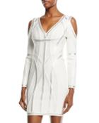 Metallic-embroidered Cold-shoulder Bandage Dress