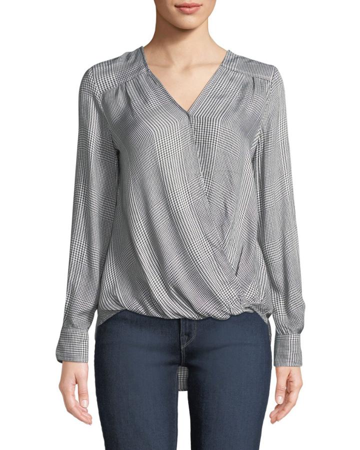 Plaid Long-sleeve Wrap Top